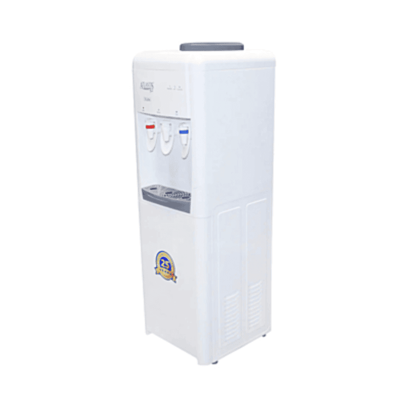 White Atlantis Frosty Plus water cooler featuring three push-style dispensing taps.