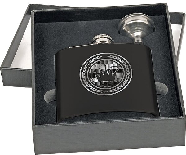 Personalized 6 oz. Matte Black Flask Set in Black Presentation Box