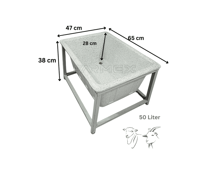 Farmex Feeder Trough 50L 40cm Solid Box for showing dimensions