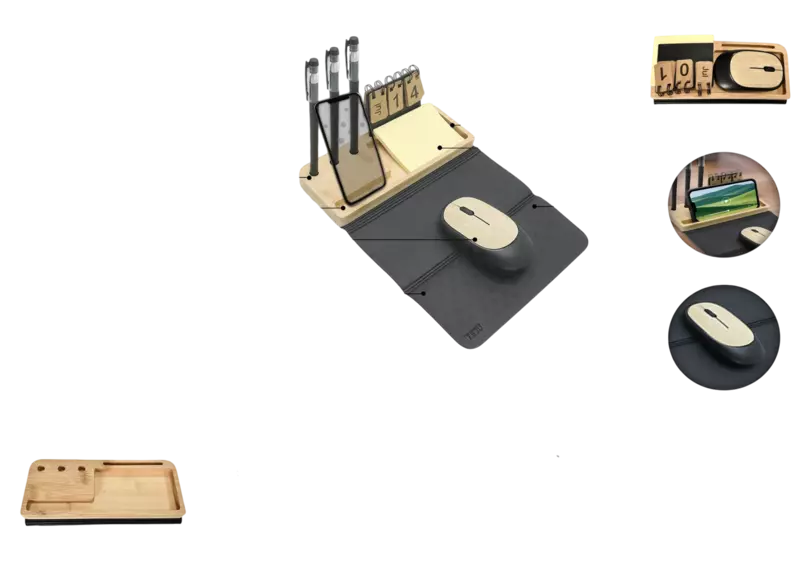 Bamboo Desk Set with Mouse, Mouse Pad, Calendar & Utility Stands EcoBundle