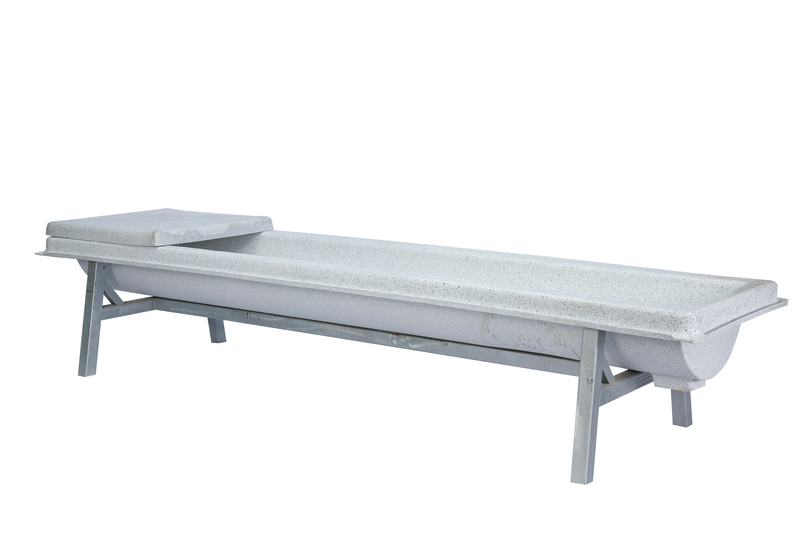 Farmex Drinker Trough 100L 40cm Linear made from food-grade HDPE for sheep and goats left