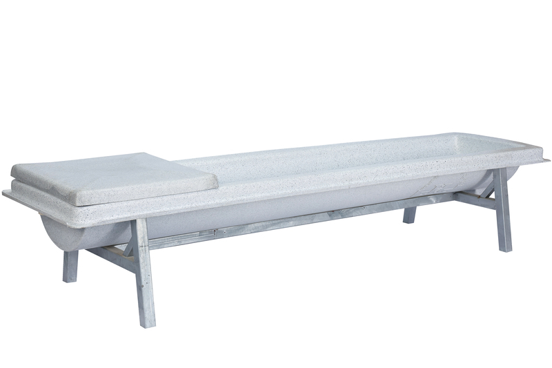 Farmex Drinker Trough 100L 40cm Linear made from food-grade HDPE for sheep and goats left