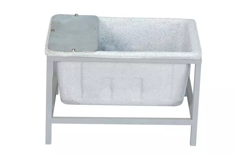 Farmex Drinker Trough 50L with 40cm galvanized steel stand showing dimensions - front side
