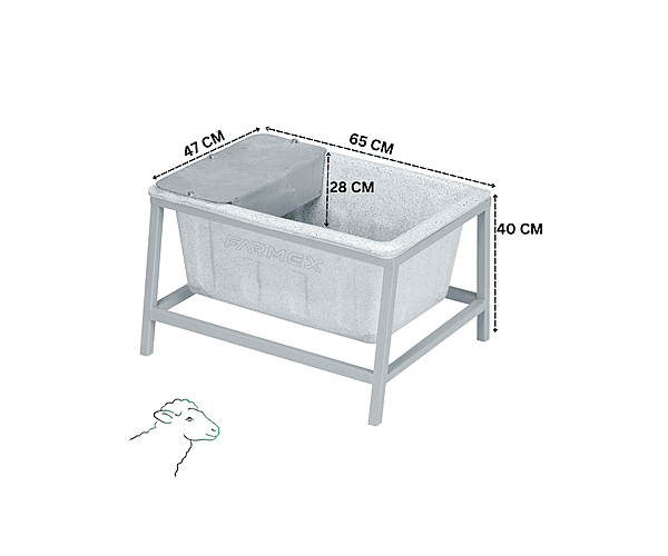 Farmex Drinker Trough 50L with 40cm galvanized steel stand showing dimensions