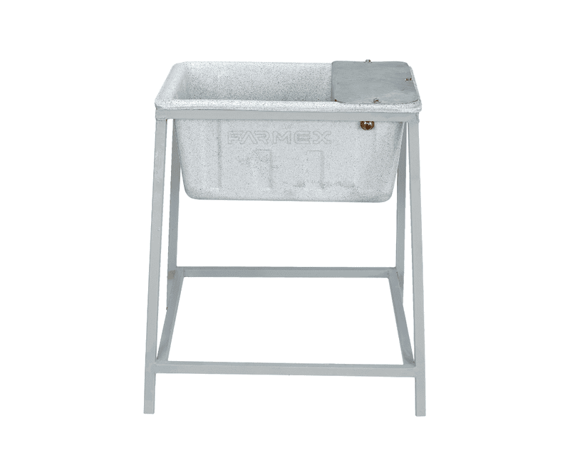 Farmex Drinker Trough 50L 80cm Solid Box with galvanized steel stand showing dimensions - front side