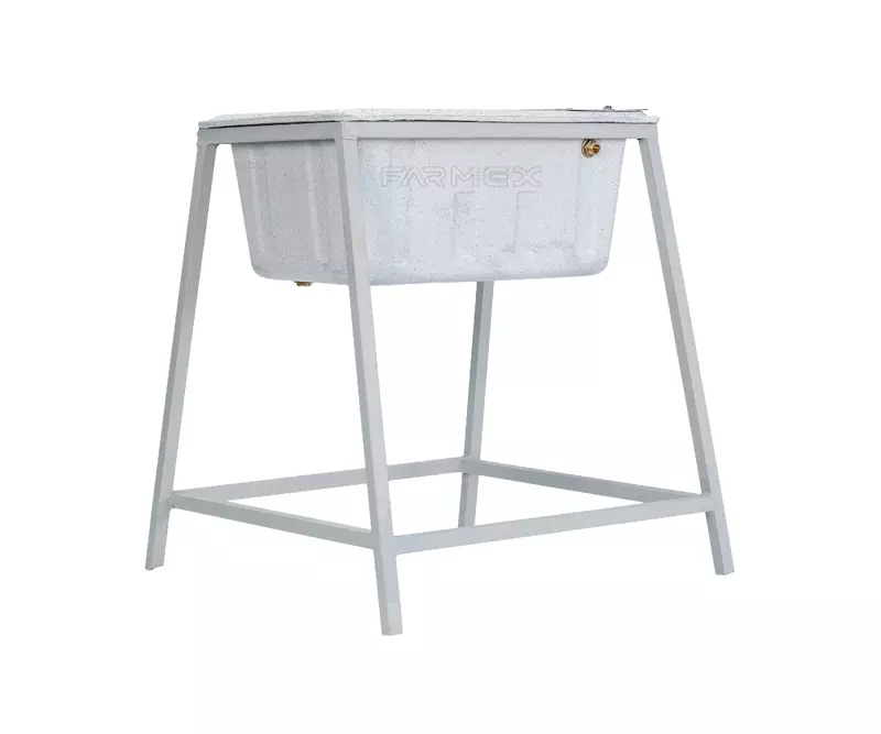 Farmex Drinker Trough 50L 80cm Solid Box with galvanized steel stand showing dimensions - details