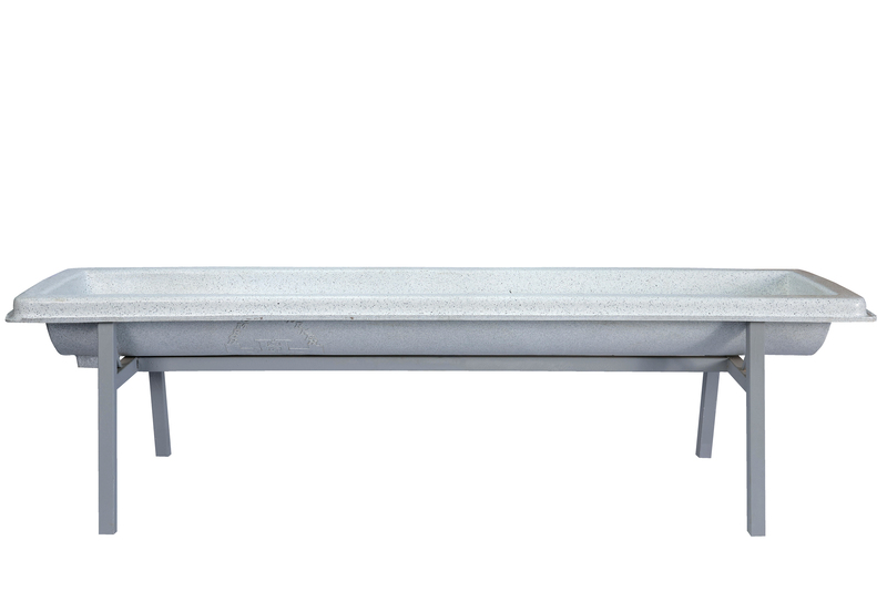 Farmex 100L feeder trough for cattle made from food-grade HDPE with galvanized steel stand left