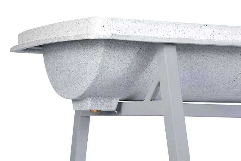 Farmex 100L feeder trough for cattle made from food-grade HDPE with galvanized steel stand deatils