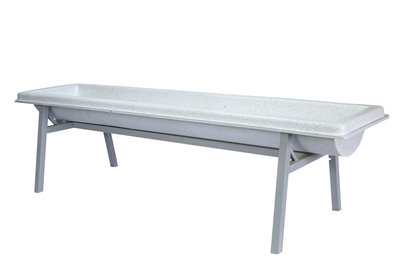 Farmex 100L feeder trough for cattle made from food-grade HDPE with galvanized steel stand left