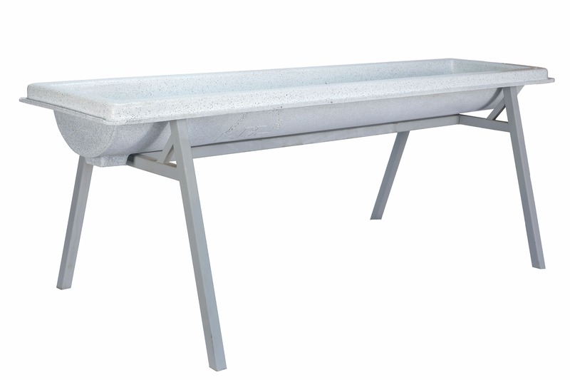 Farmex 100L feeder trough with galvanized steel stand for cattle - left side