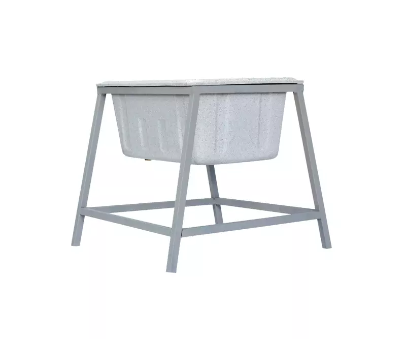 Farmex Feeder Trough 50L 60cm Solid Box with galvanized steel stand showing dimensions - details