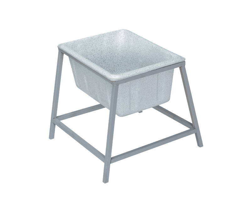 Farmex Feeder Trough 50L 60cm Solid Box with galvanized steel stand showing dimensions - left side