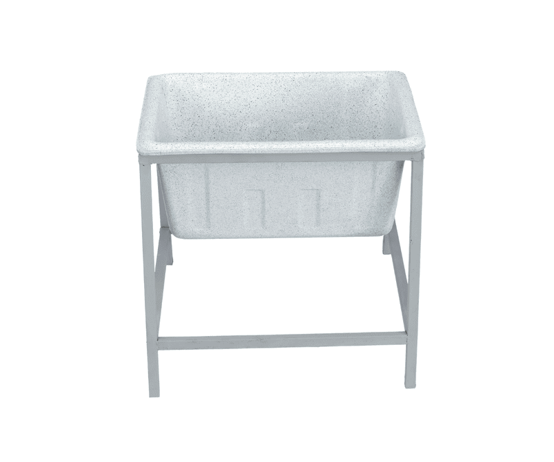 Farmex Feeder Trough 50L 60cm Solid Box with galvanized steel stand showing dimensions - front side