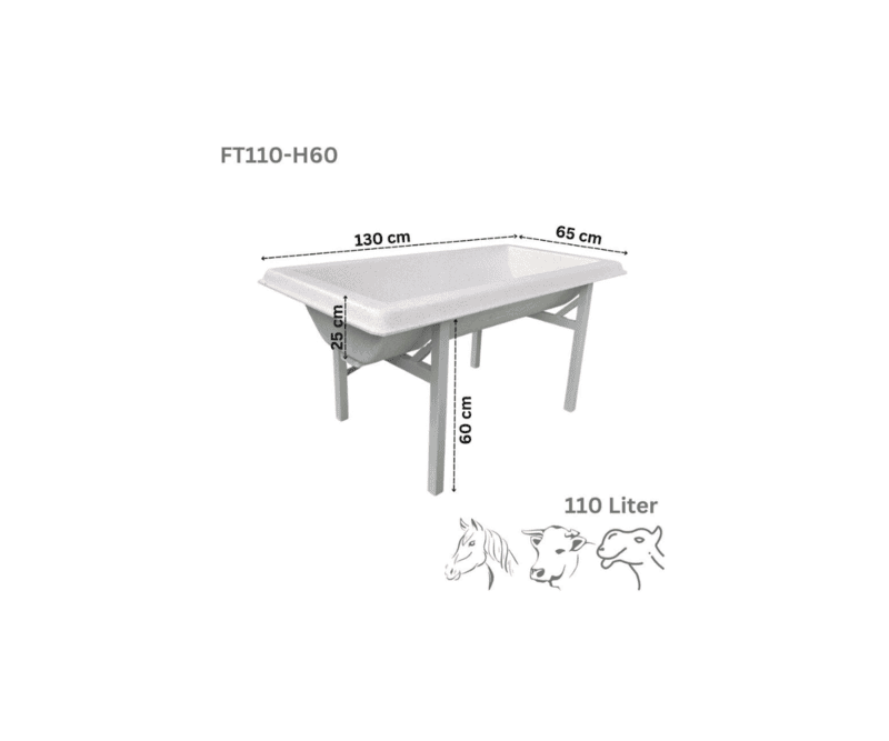Farmex Feeder Trough 110L 60CM with Stand – made from pure polymer for cattle and camels