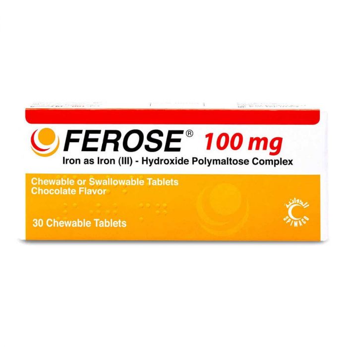 Ferose, Chewable Tablets, Iron 100 Mg, Chocolate Flavor - 30 Tablets