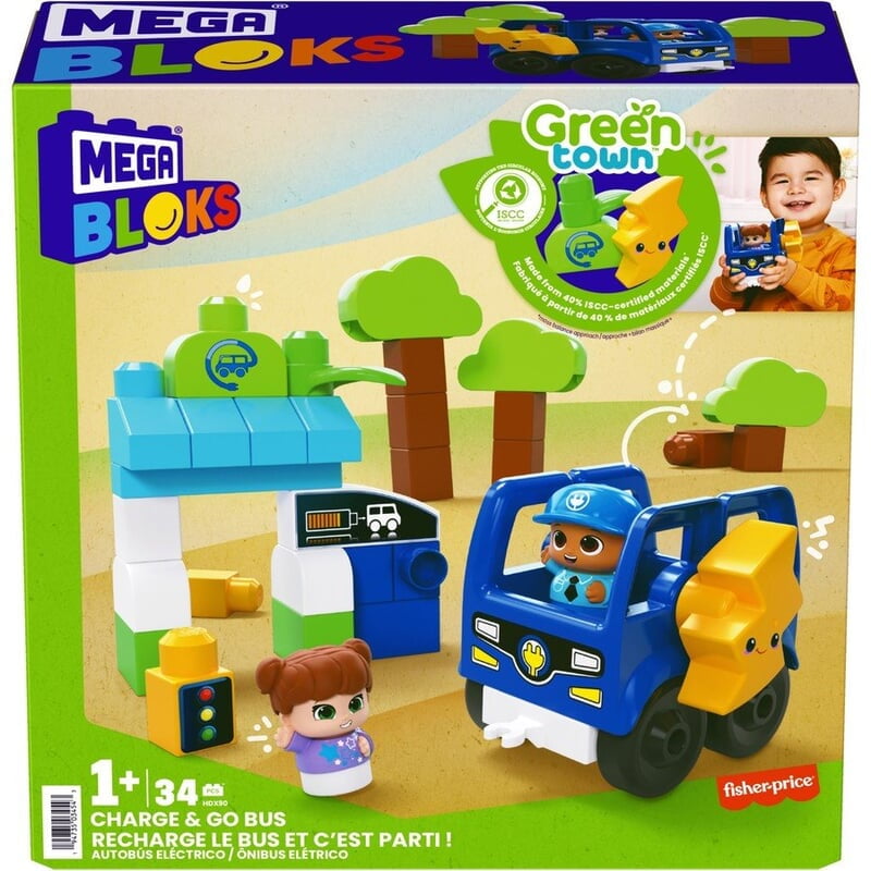 Fisher Price Mega Bloks Green Town Charge & Go Bus