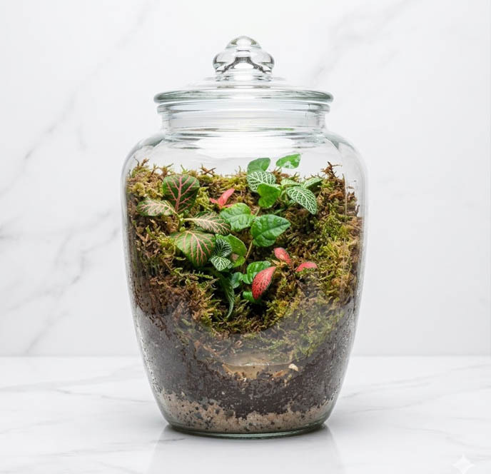 Fittonia Moss Closed Glass Terrarium