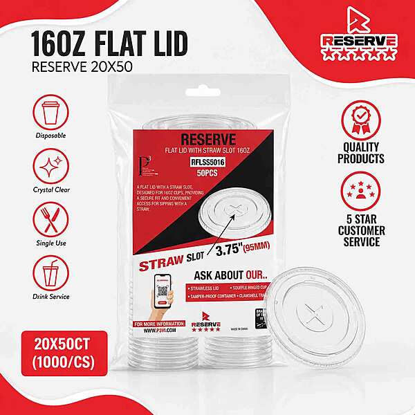 Flat lid with Straw Slot 16oz Reserve 20/50