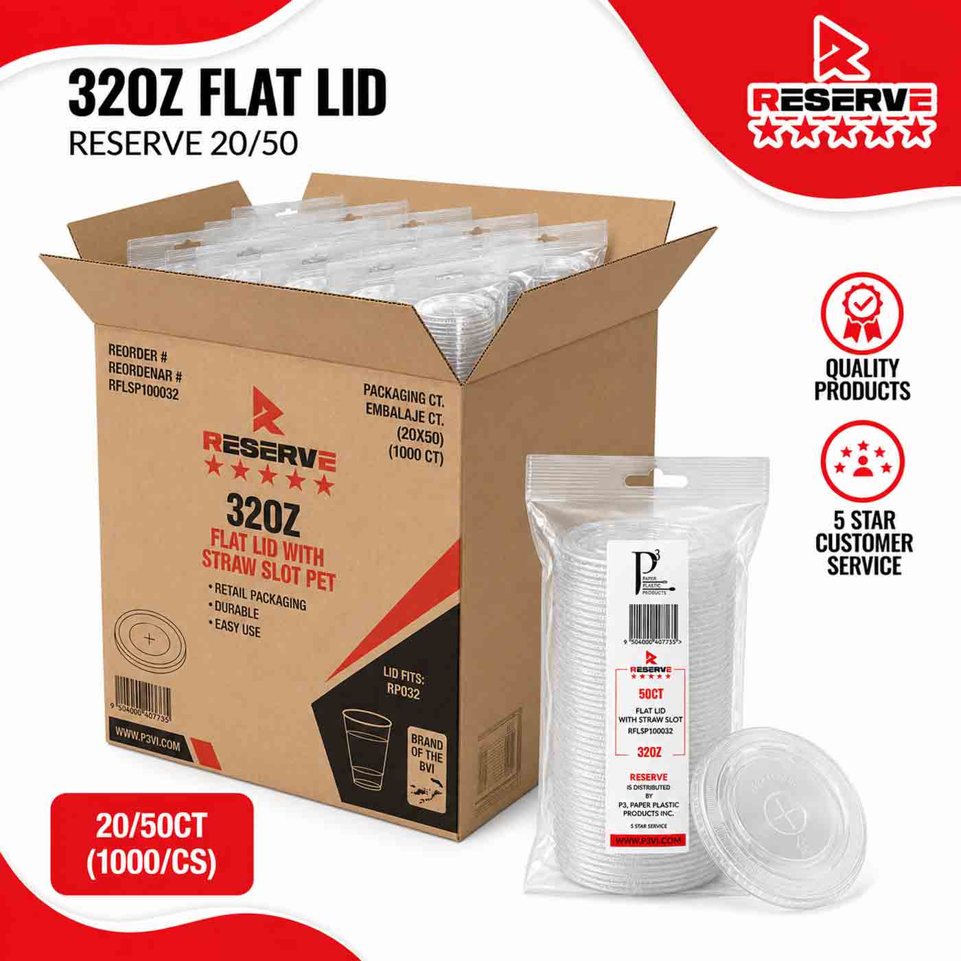 Flat lid with Straw Slot 32oz Reserve PET Private Label 20/50