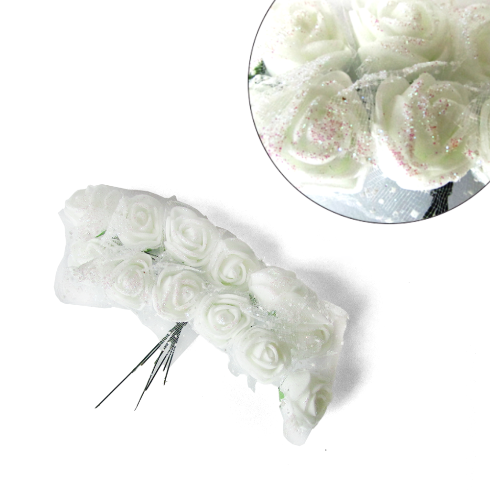 Flor Foamy Decorada Blanca Paquete X 144 Unidades