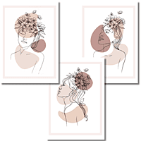 Floral Elegance Wall Art Set - 3 Piece - Canvas Prints - Unframed - Brown