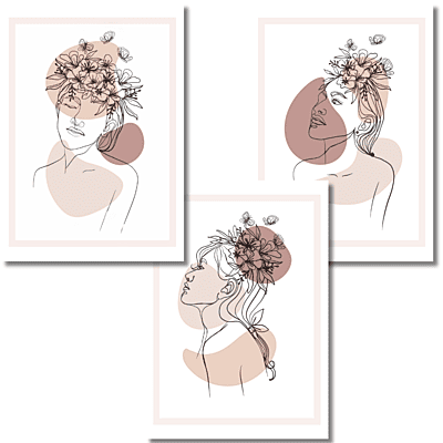 Floral Elegance Wall Art Set - 3 Piece - Canvas Prints - Unframed - Brown Floral Elegance Wall Art Set - 3 Piece - Canvas Prints - Unframed - Brown