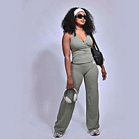 Flow state Ruched V-Neck Halter Top Set
