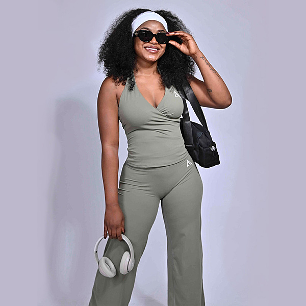 Flow state Ruched V-Neck Halter Top Set