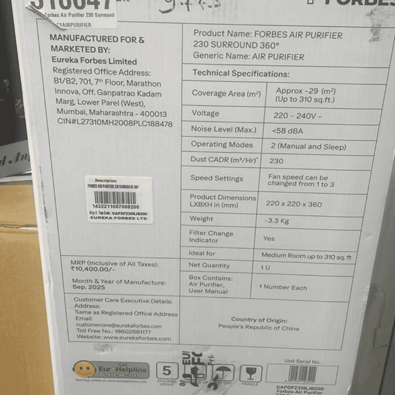 Forbes 230 Surround 360 Air Purifier with True HEPA H13 Filter