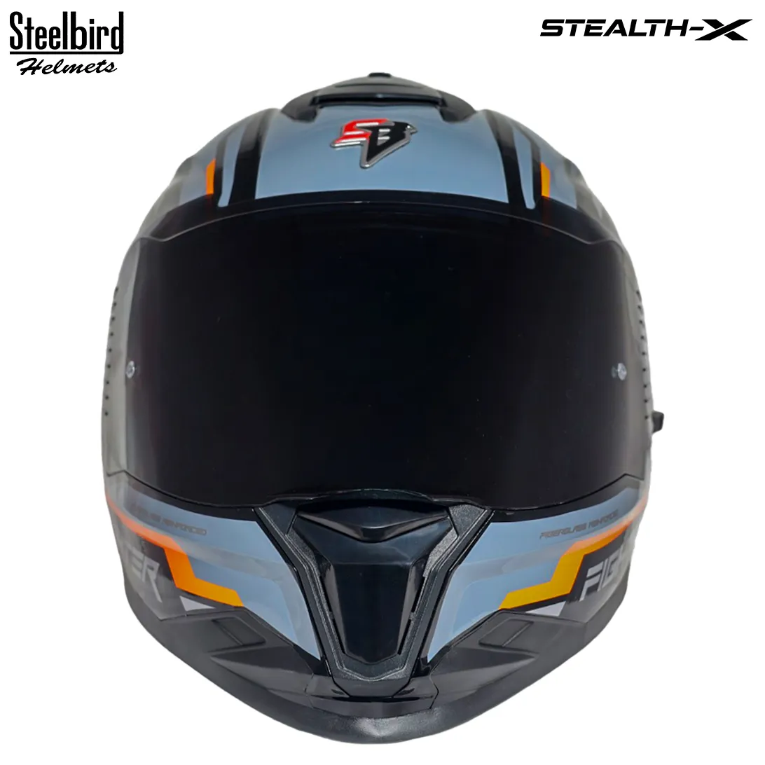 STEELBIRD SBH-57 ISS FIGHTER STEALTH X GLOSSY BLACK/ORANGE C/V 580MM WITH EXTRA SMOKE VISOR STEELBIRD SBH-57 ISS FIGHTER STEALTH X GLOSSY BLACK/ORANGE C/V 580MM WITH EXTRA SMOKE VISOR