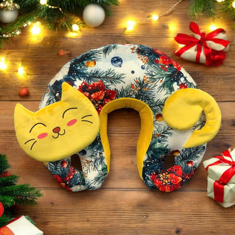Gối Cổ Mèo Giáng Sinh - Thủ Công Nhồi Bông, Vải In Hoạ Tiết Gối Cổ Mèo Giáng Sinh - Thủ Công Nhồi Bông, Vải In Hoạ Tiết