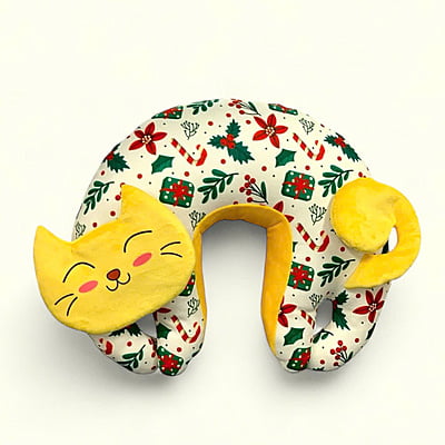 Gối Cổ Mèo Giáng Sinh - Thủ Công Nhồi Bông, Vải In Hoạ Tiết Gối Cổ Mèo Giáng Sinh - Thủ Công Nhồi Bông, Vải In Hoạ Tiết