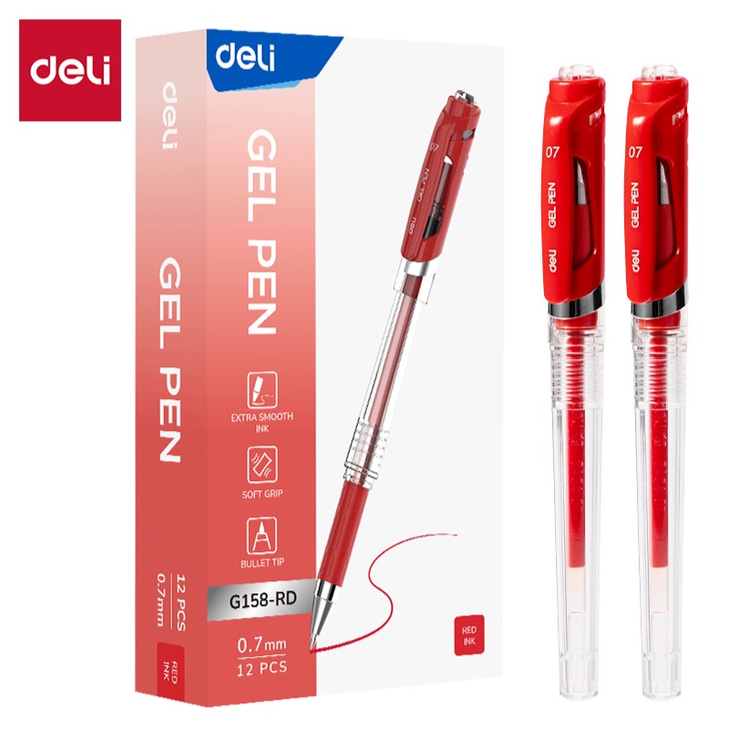 DELI G158-RD 0.7MM SOFT-GRIP GEL PEN RED