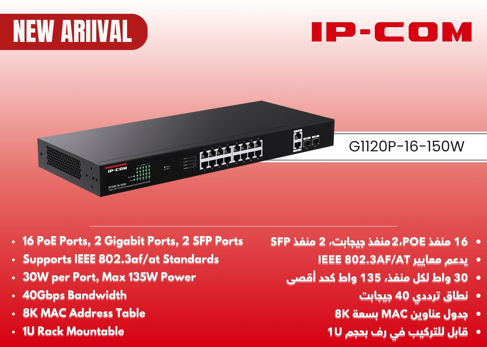 G1120P-16-150W - 16 PoE - 150W - Gigabit - Unmanaged
