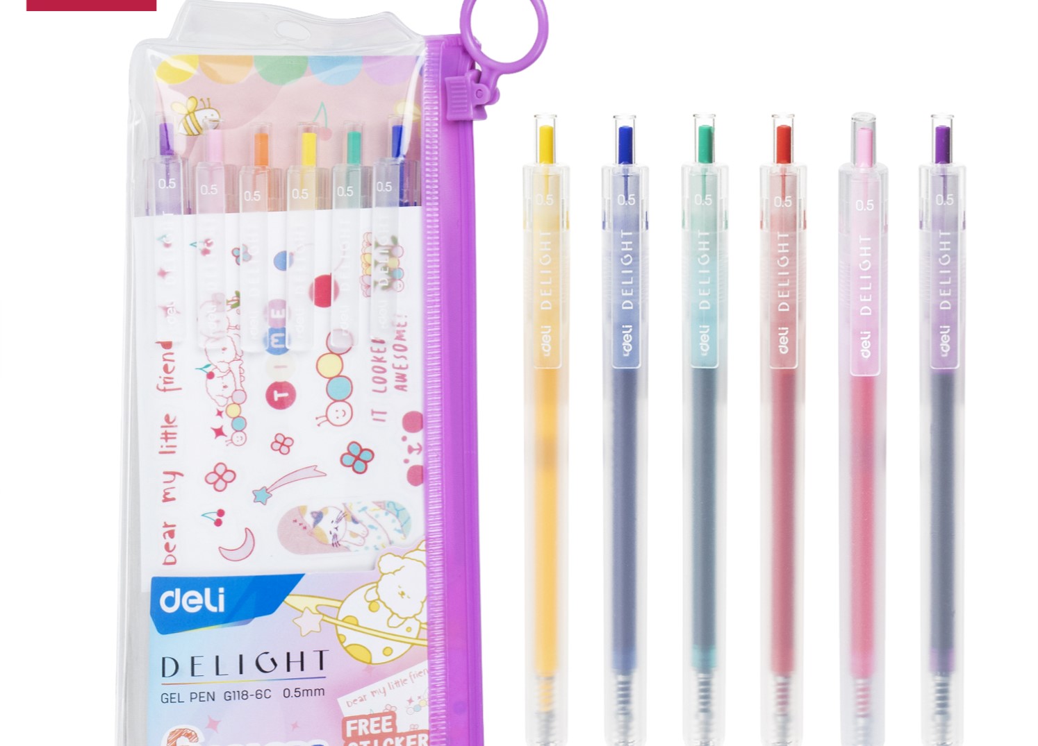 DELI G118-6C DELIGHT RETRAC.GEL PEN SET/6 0.5MM