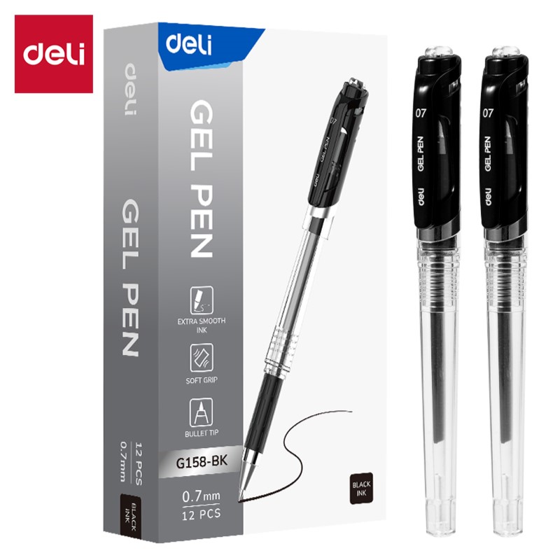 DELI G158-BK 0.7MM SOFT-GRIP GEL PEN BLACK