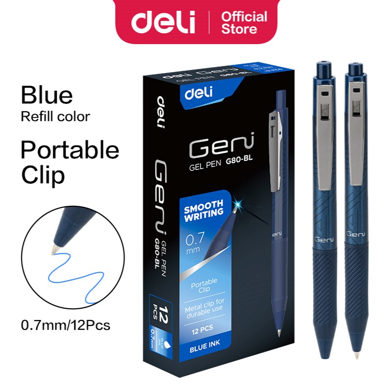 DELI G80-BLUE GENI RETRACTABLE GEL PEN 0.7MM
