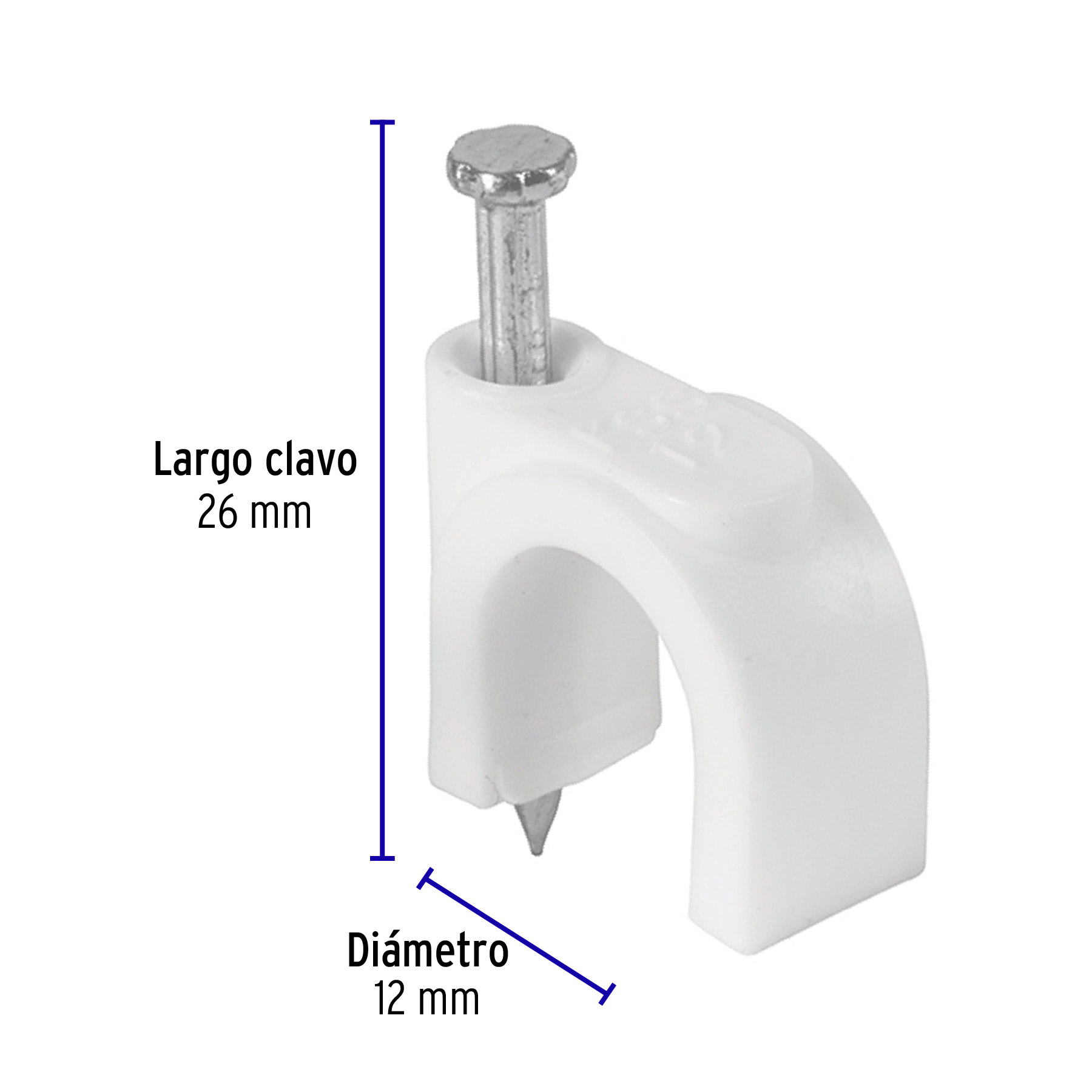 Bolsa con 20 grapas blancas de 12 mm para cable redondo - GCU-12B / 48275