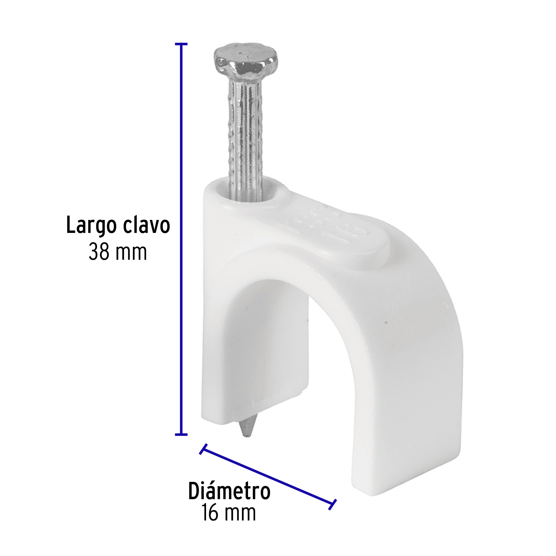 Bolsa con 20 grapas blancas de 16 mm para cable redondo - GCU-16B / 48276