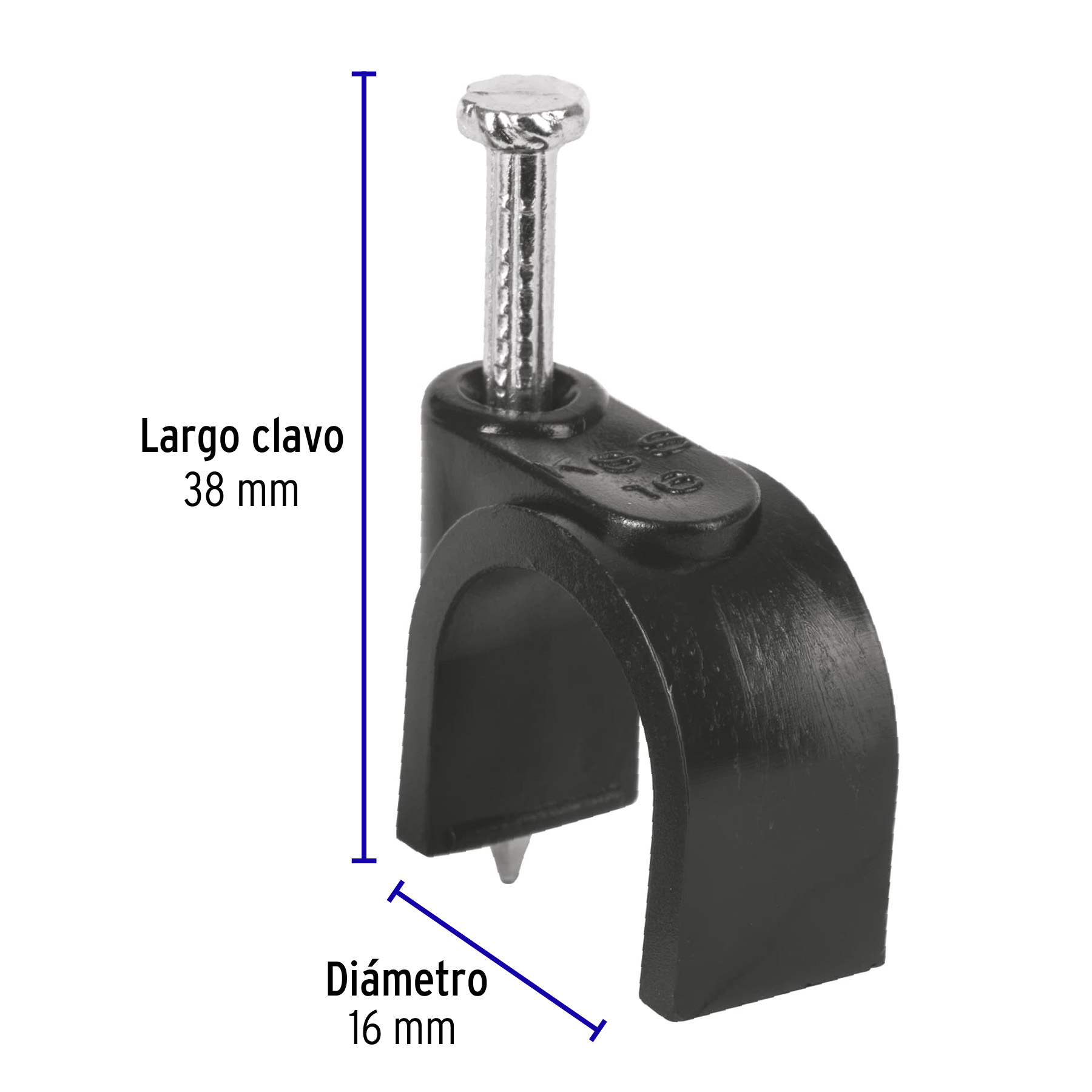 Bolsa con 20 grapas negras de 16 mm para cable redondo - GCU-16N / 48284