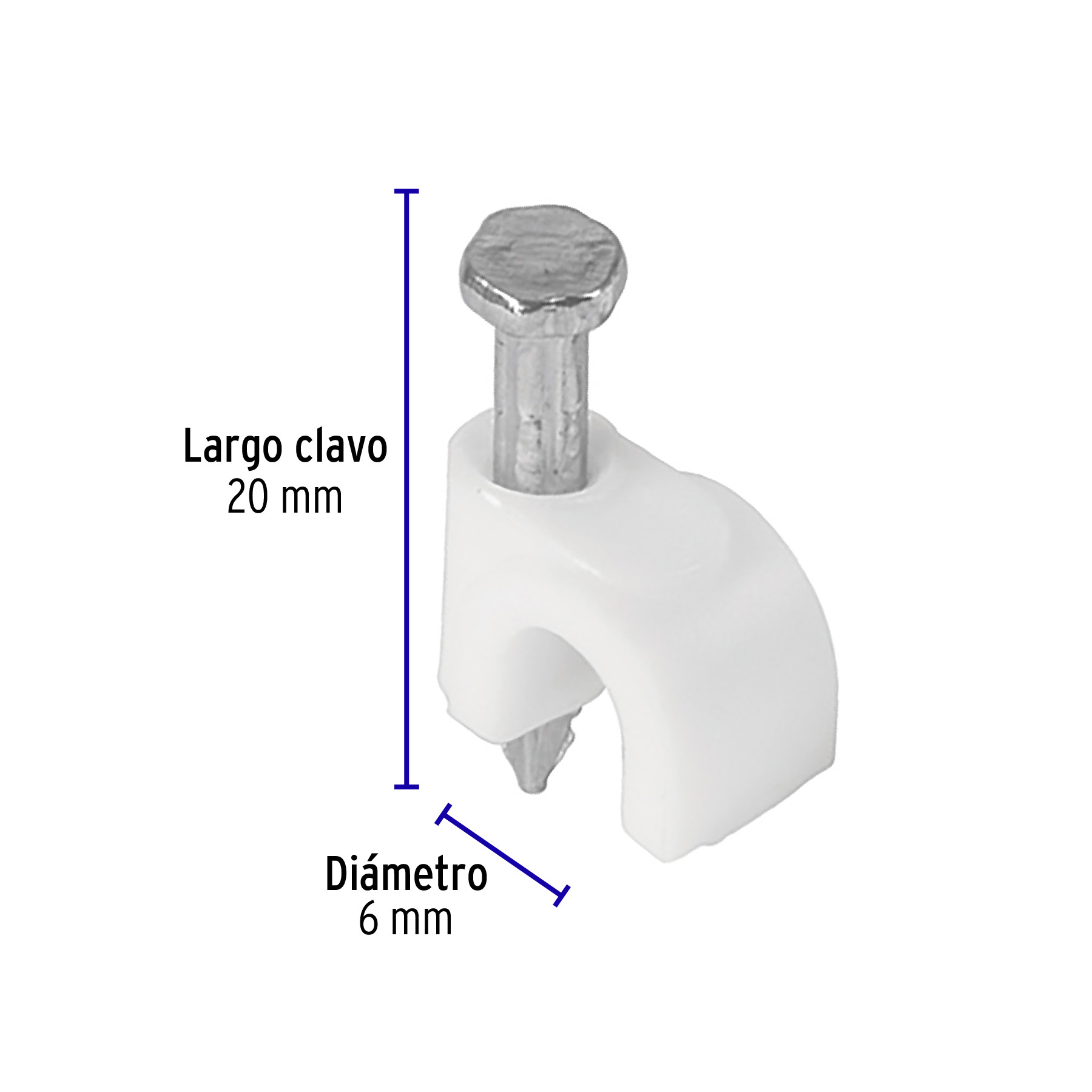 Bolsa con 20 grapas blancas de 6 mm para cable redondo - GCU-6B / 48272