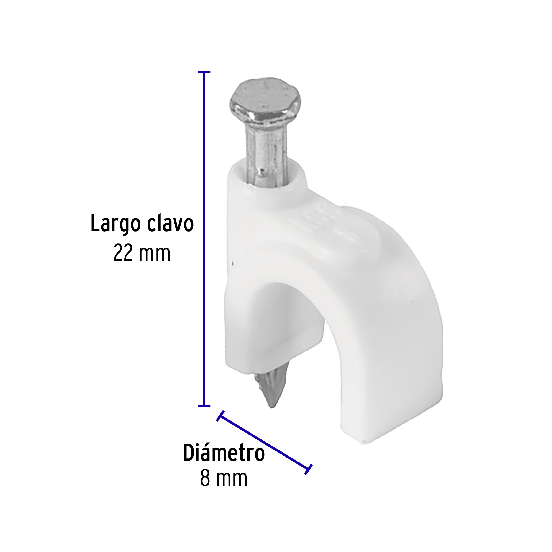 Bolsa con 20 grapas blancas de 8 mm para cable redondo - GCU-8B / 48273