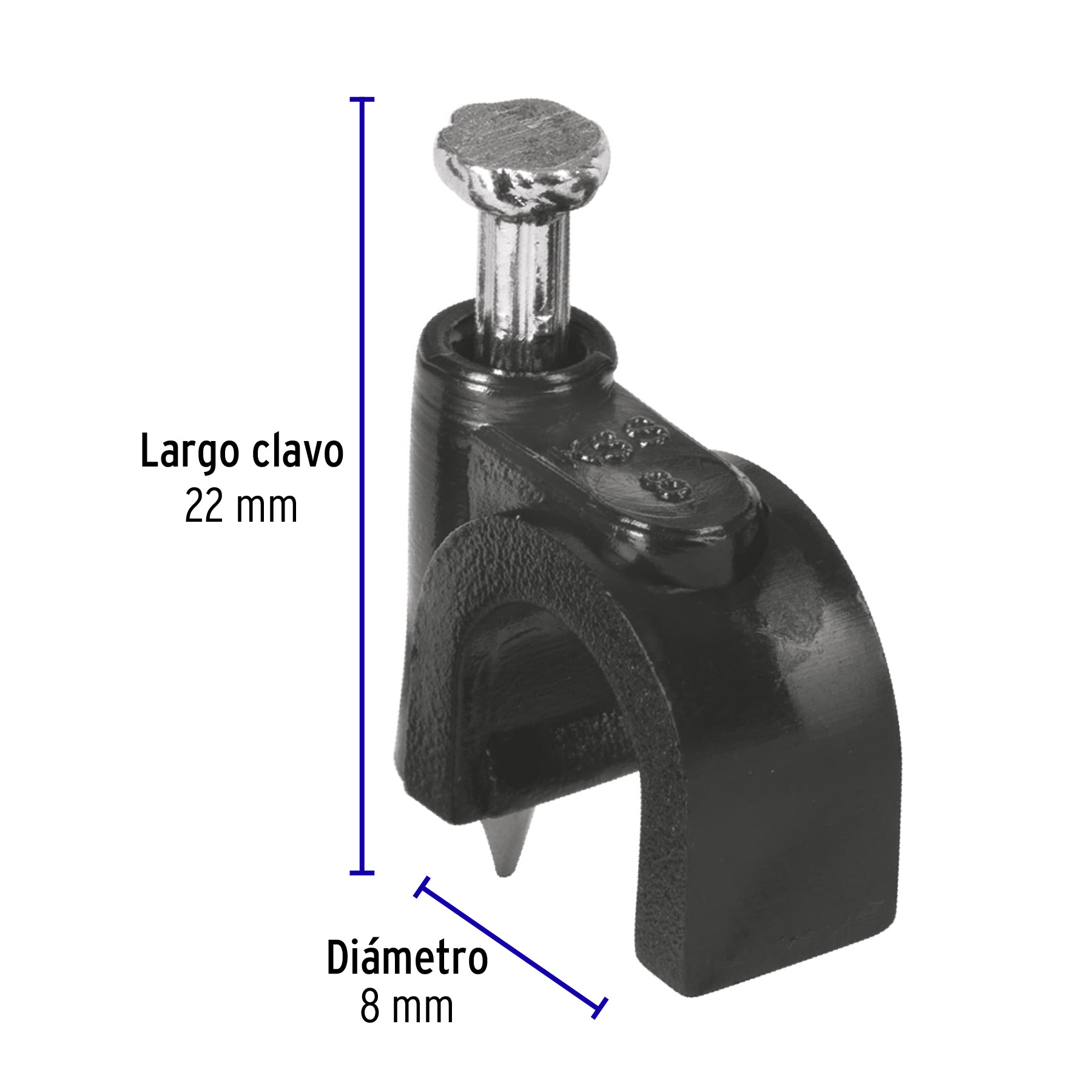 Bolsa con 20 grapas negras de 8 mm para cable redondo - GCU-8N / 48281