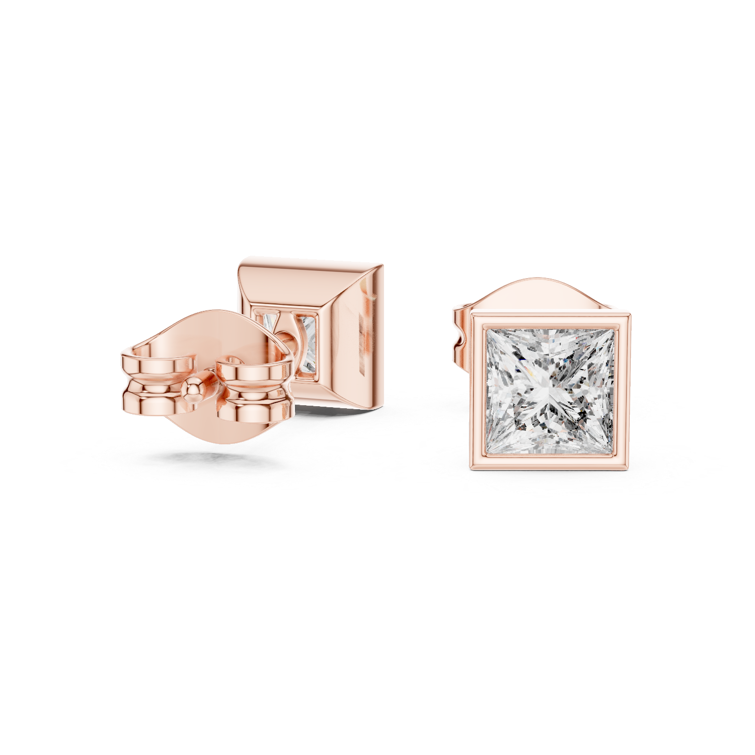 Princess diamond Lab grown earstuds Bezel setting
