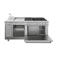 Estufa universal estándar con 4 quemadores horno asador plancha freidora y gratinador