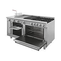 Estufa universal estándar con 4 quemadores horno asador plancha freidora y gratinador