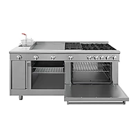 Estufa universal con 4 quemadores horno asador plancha doble freidora y gratinador