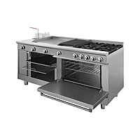 Estufa universal con 4 quemadores horno asador plancha doble freidora y gratinador