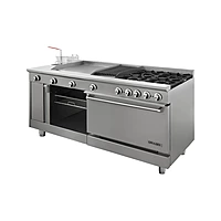 Estufa universal con 4 quemadores horno asador plancha doble freidora y gratinador