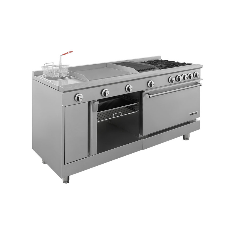 Estufa universal con 4 quemadores horno asador plancha doble freidora y gratinador